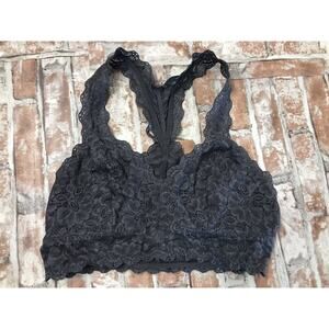 Felina Womens Wirefree Wireless Lace Bralette Gray Shimmers Sz Medium